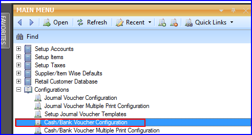 Cash Bank Voucher Configuration